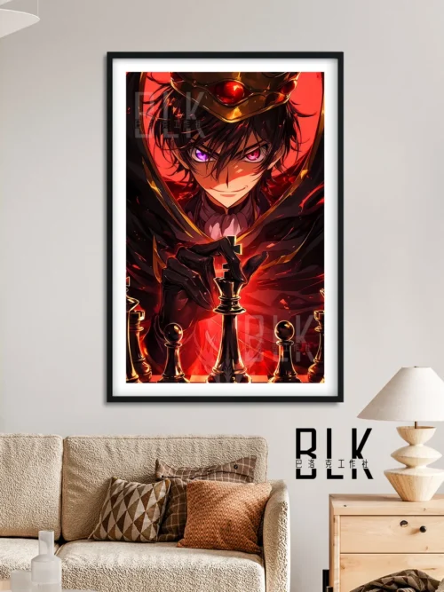 "Code Geass Lelouch Lamperouge Baroque Chessboard decorative painting showcasing dramatic elegance from multiple angles, highlighting intricate detail."