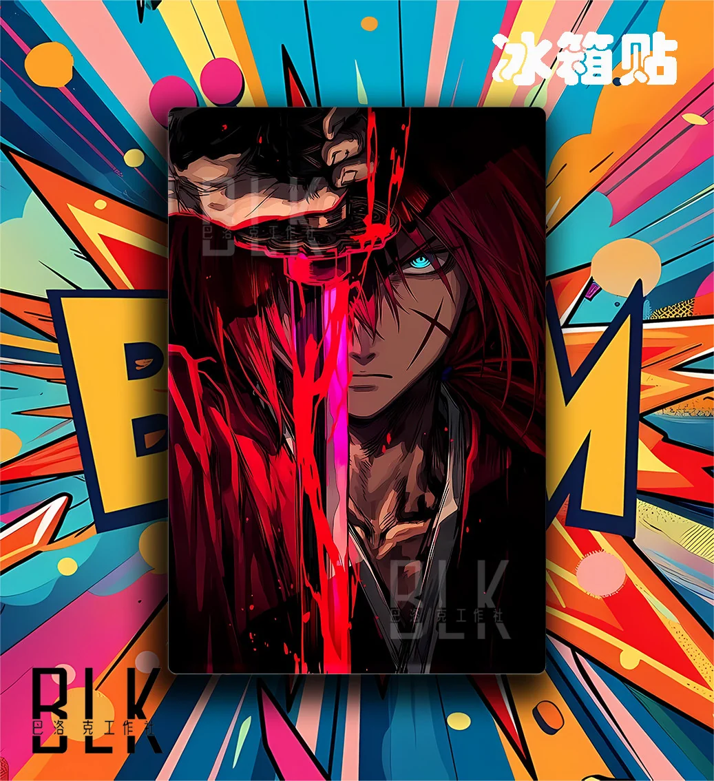 "Dramatic blood-red Rurouni Kenshin painting, showcasing intense Kenshin in ornate Baroque style with striking details."