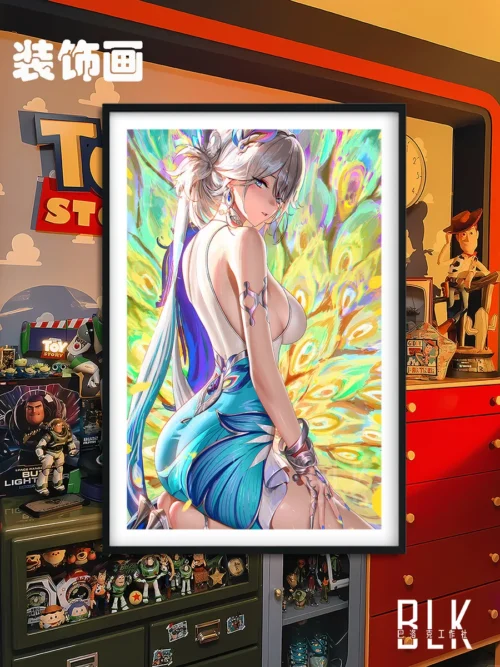 "Stunning Acheron Honkai: Star Rail Baroque art print, a dramatic decorative painting featuring the character in ornate style."