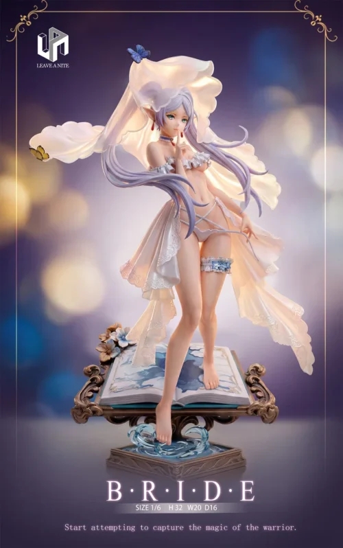 "Exquisite Frieren: Beyond Journey's End 1/6 scale statue showcasing a serene Frieren in an elegant wedding dress, embodying an ethereal fantasy."