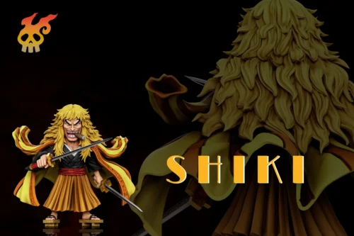 "Golden Lion Shiki One Piece statue gallery. See dynamic pose, menacing aura, and intricate golden lion details from multiple angles."