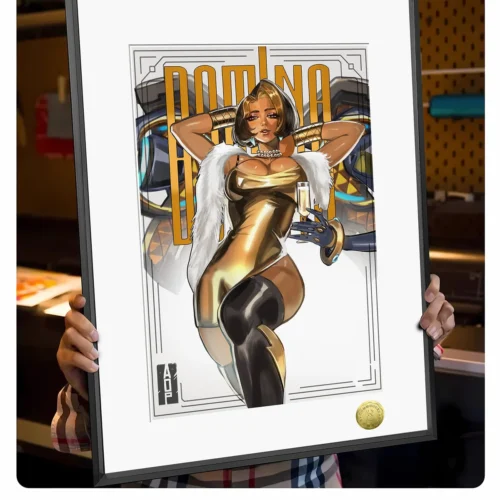 "Limited edition Golden Winged Mother Overwatch art print by Huang Gua Studio, featuring ethereal golden accents and elegant Mercy details."