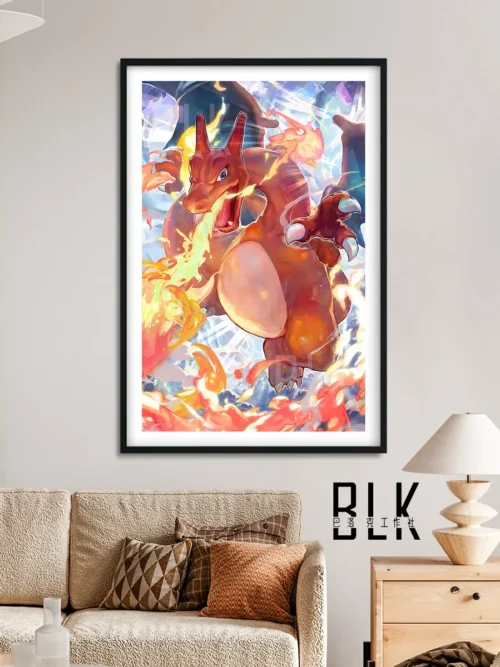 "Baroque Charizard painting main image, a unique art fusion merging classical grandeur with fiery Pokémon power in a majestic artistic print."