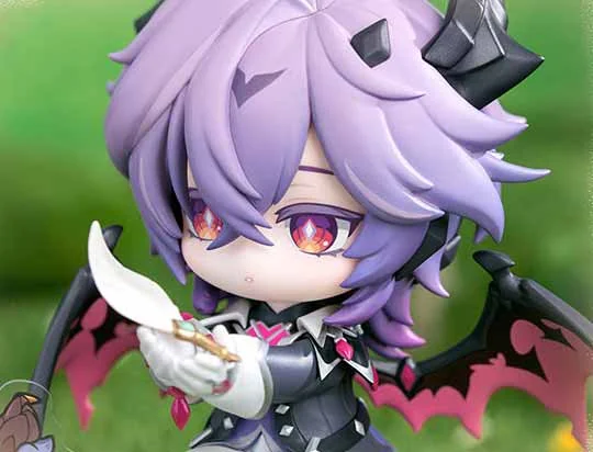 "Authentic Genshin Impact Durin Flower Language Q-version figure by Myethos. Detailed views of charming chibi design and whimsical floral base."