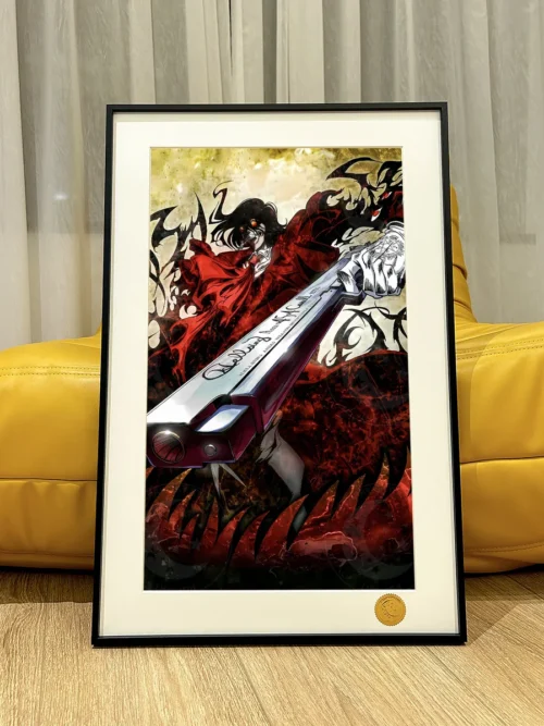 "Hellsing Alucard decorative painting: dramatic, cosmic art print with intense blood-red accents. A premium, limited edition collector's print."