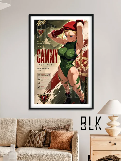 "Dynamic Cammy White Street Fighter decorative painting by Baluke Studio, captured from multiple angles to reveal its premium artistic details."