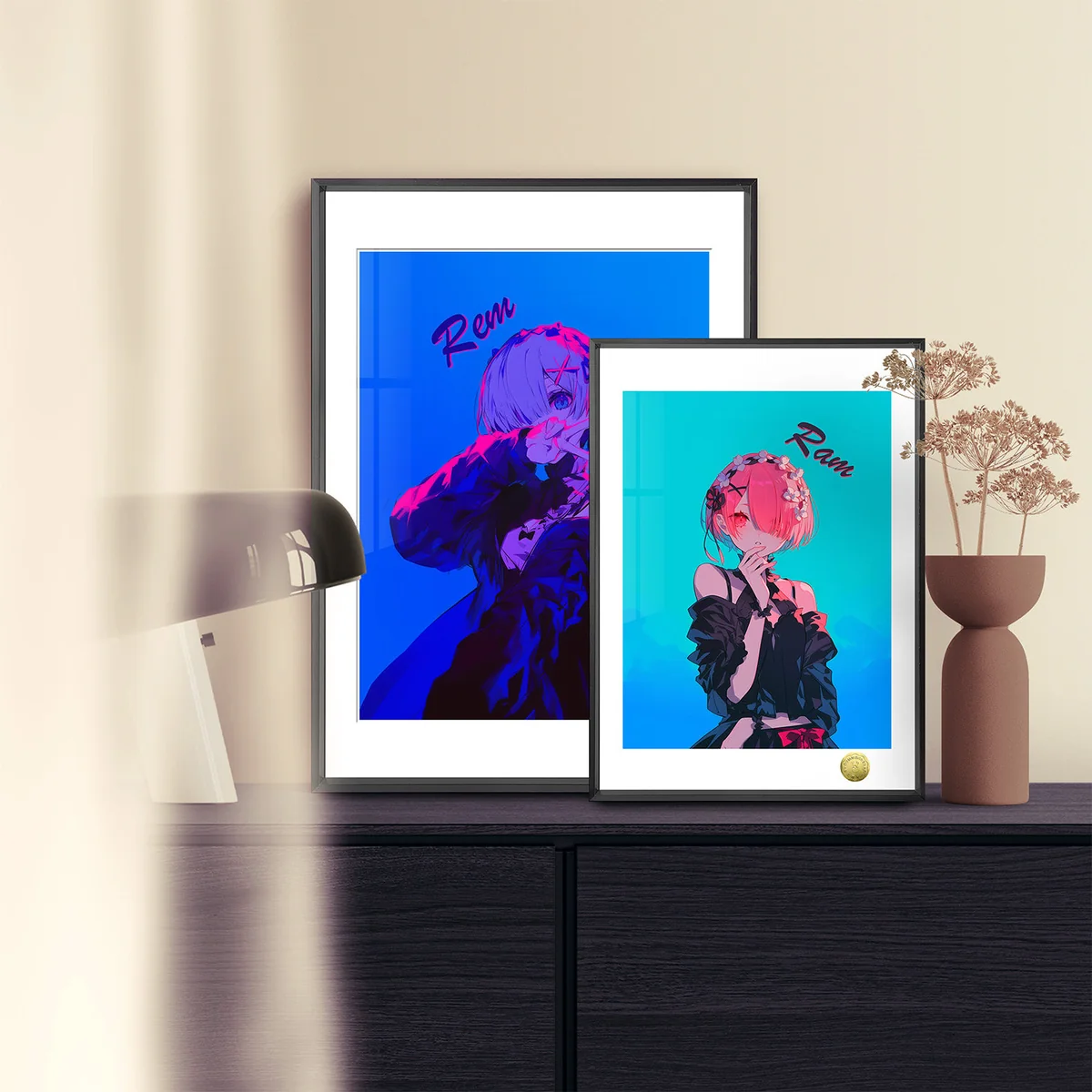 "Limited Edition Re:Zero Rem and Ram Maid Sisters decorative painting, showcasing serene fan art with soft colors for premium home decor."