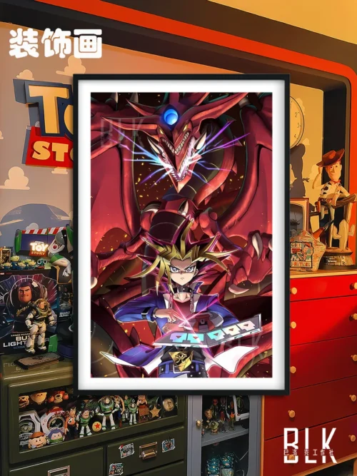 "Explore the vibrant, ornate details of this Baroque Yu-Gi-Oh! art print, showcasing the dramatic portraits of Yugi, Kaiba, and Marik."