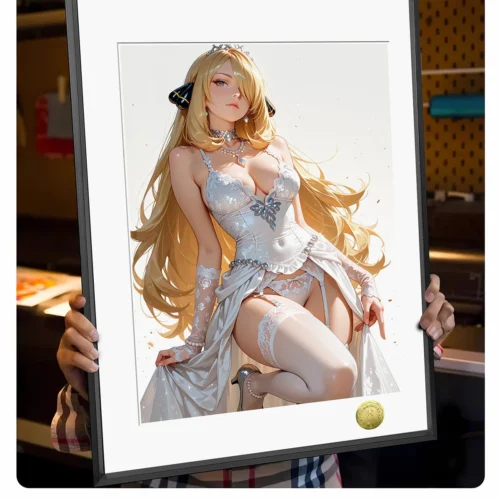 "Gallery views of the premium framed Cynthia Art Print by Huang Gua Studio. This limited edition Pokémon fan art highlights her elegant, serene beauty."
