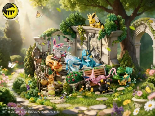 Anniversary Eevee Family Garden Scene - Pokemon Resin Statue - Moon Shadow Studios - Image 1
