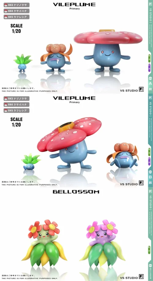 "Detailed 1/20 Vileplume & Bellossom Evolution Set Pokemon figure, a vibrant ecological diorama showcasing premium craftsmanship and character."