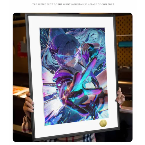 "Silver Wolf LV.999 Hacker Master premium decorative painting. Close-up details reveal vibrant digital art and hand-numbered limited edition print."
