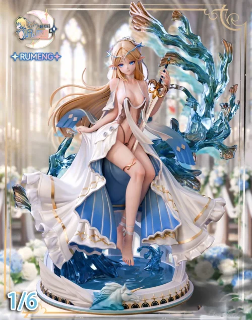 "Exquisite Wuthering Waves Katheysia bridal resin statue in an elegant gown, dynamically posed with intricate details, a premium collectible figure."