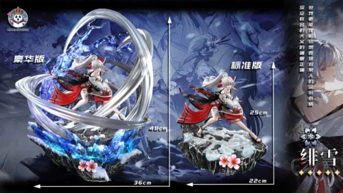 "Hani Studio's 1/6 Hixue Wuthering Waves statue. Ethereal white-haired witch with dynamic pose, stunning LED lighting, and intricate detail."