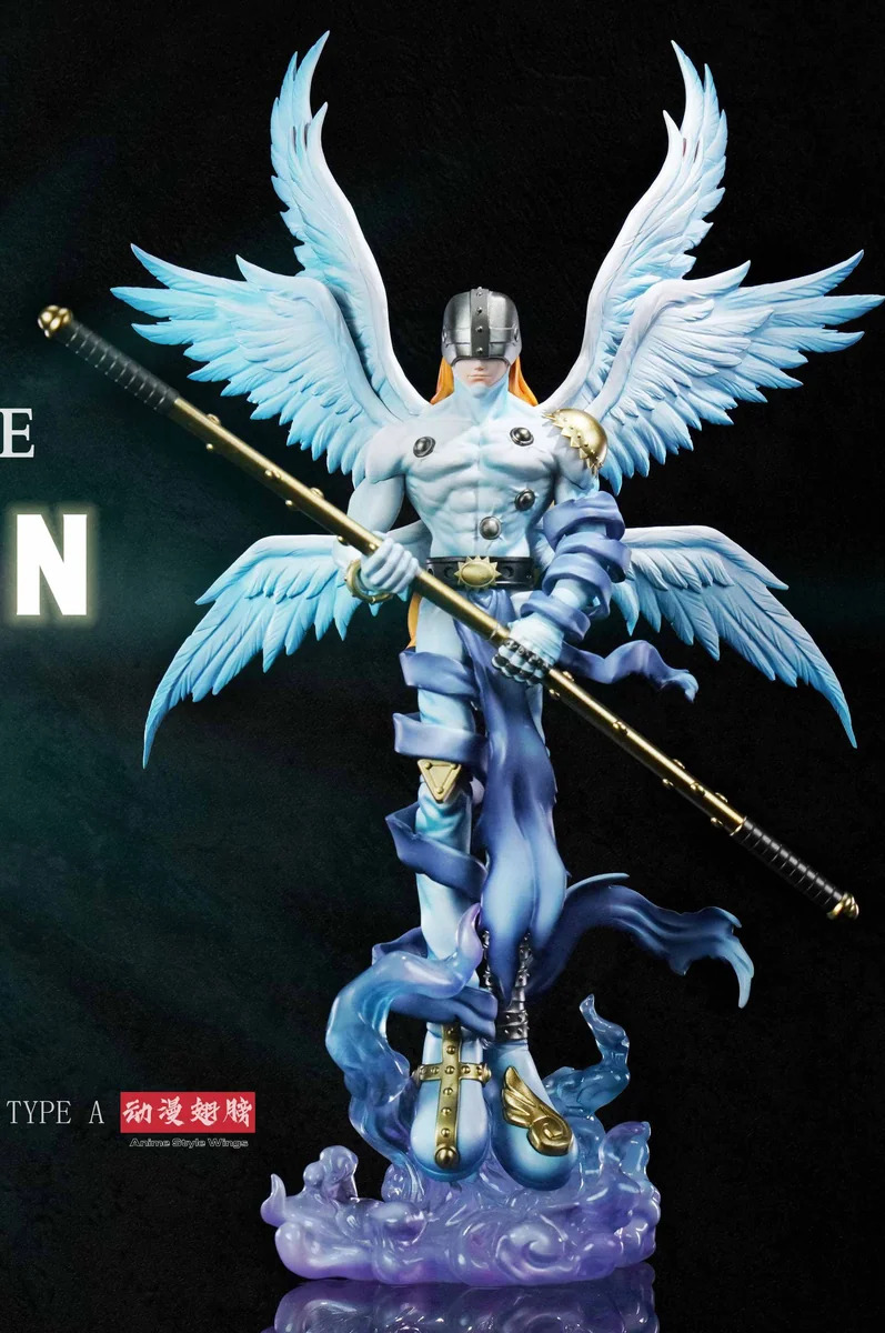 "Limited Edition Angemon Digimon statue (MH A flying variant) with highly realistic, majestic wings, embodying divine power and the angelic warrior."