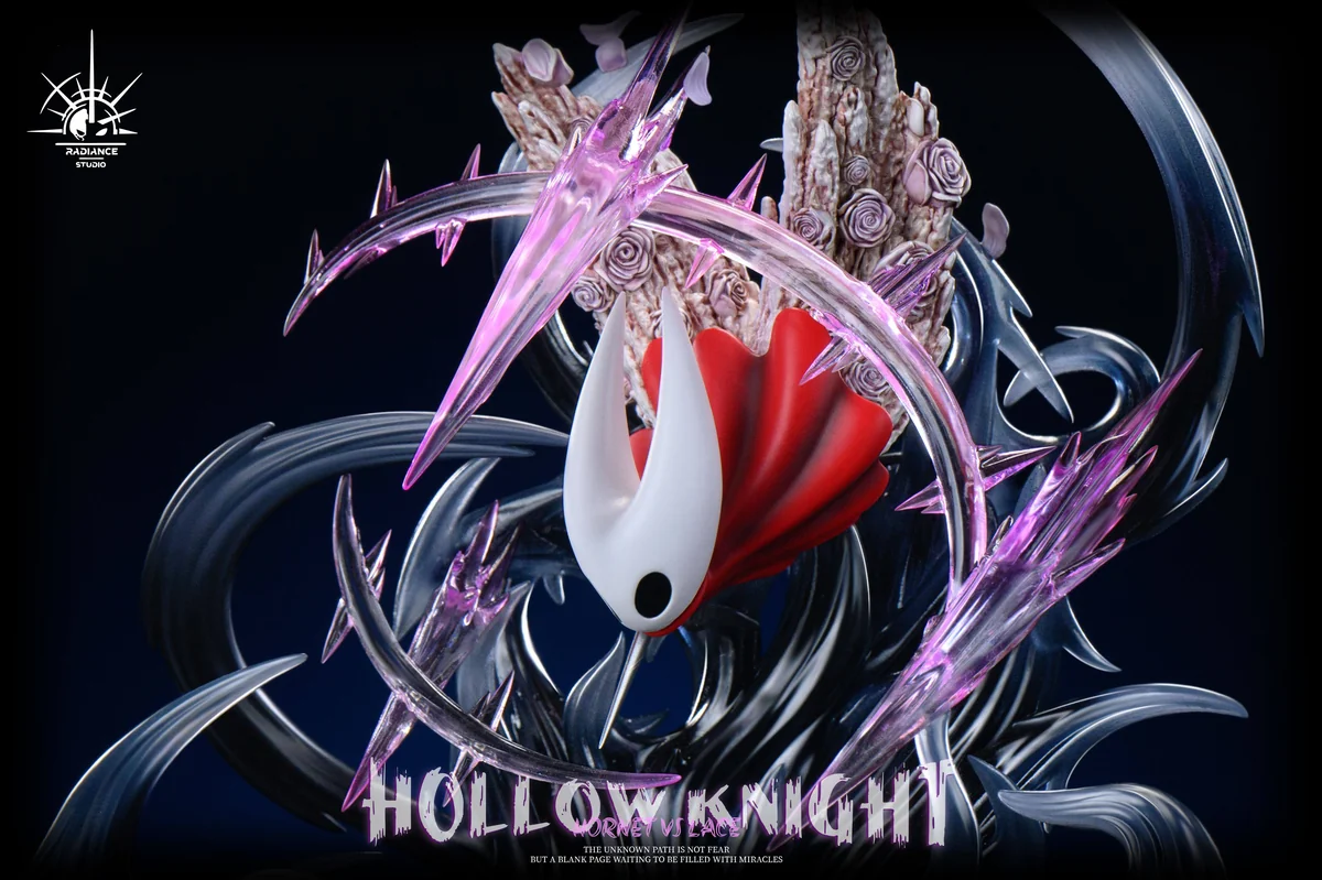 "Dynamic Hollow Knight Hornet vs Lace resin statue with LED. See intricate details and intense battle from different angles."