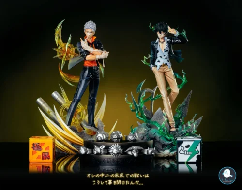 "Exclusive Katekyo Hitman Reborn! Future Arc Ryohei 2.0 & Lambo 2.0 resin statue, vibrant and dynamic with detailed Vongola Gear."