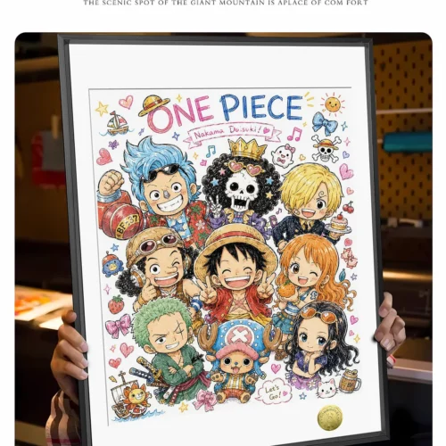 "Multiple detailed views of the playful One Piece Chibi Straw Hat Crew decorative paintings, perfect for adding charming, versatile home decor."