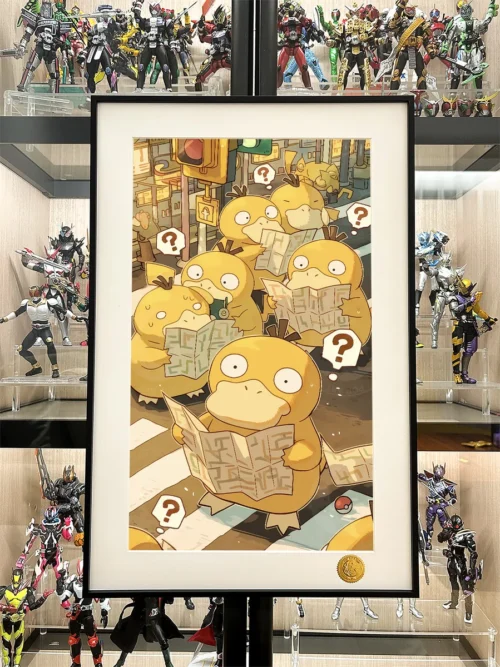 "Limited edition Lost Psyduck Starry Art Print, Xingkong Studio. Detailed images showcase dreamy Pokémon under vibrant cosmic sky, high-fidelity."