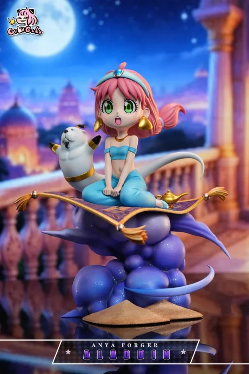 "Anya Aladdin Spy x Family resin statue by GULUGULU Studio. Playful details of Anya and Bond on magic carpet, showcasing the exclusive Arabian Nights."