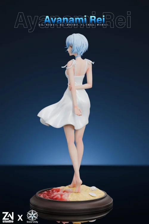 "Detailed views of the ultra-limited 1/6 Ayanami Rei premium collectible figure. See her dynamic plugsuit, ethereal aura, and intricate thematic base."
