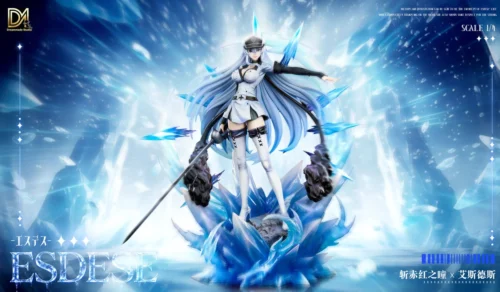 "Esdeath 1/4 Scale Figure: Dynamic Akame ga Kill! ice queen resin statue. Commanding pose, translucent ice, and vibrant LED. Limited edition."