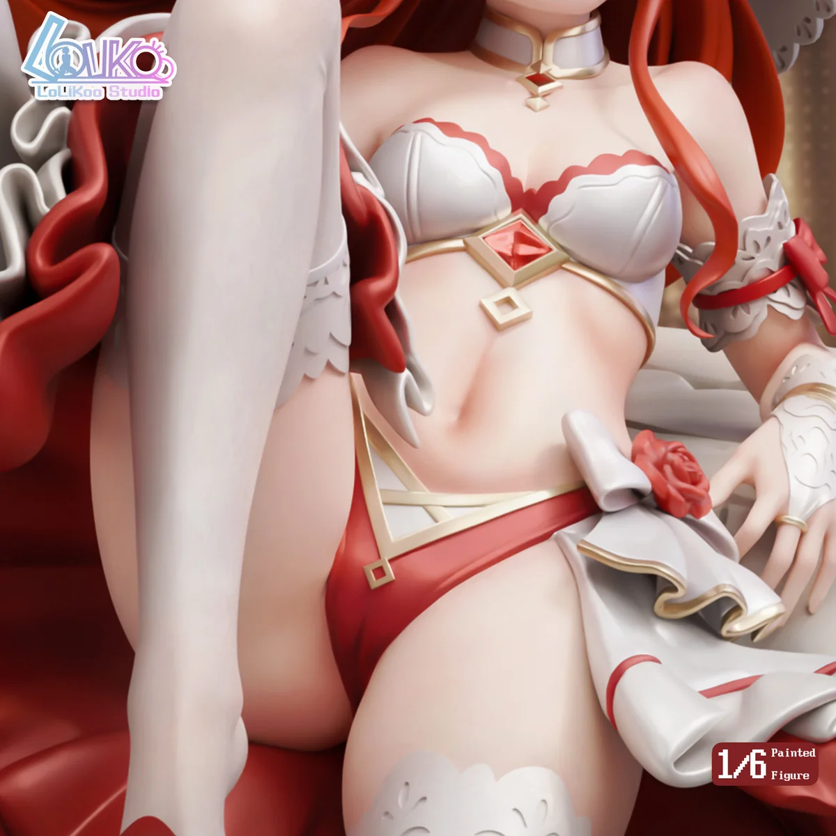 "Lolikoo Studio's Mushoku Tensei Eris 1/6 bridal gown statue. Detailed views show dynamic elegance and intricate flowing white dress."