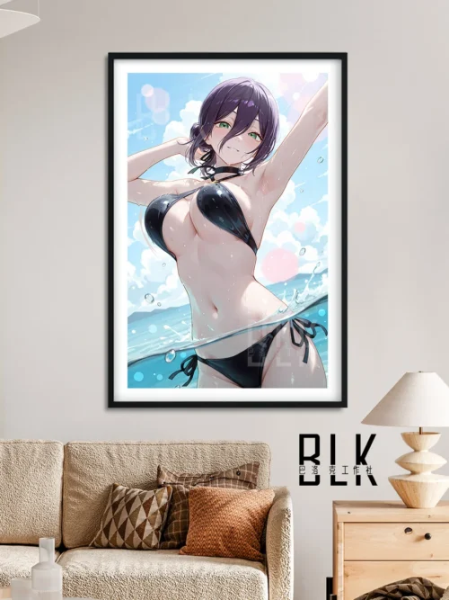 "Close-up of the vibrant Chainsaw Man Reze swimsuit decorative painting, highlighting the artistic details and high-quality finish of Reze's dynamic."