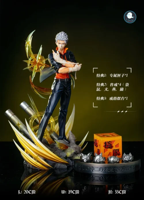 "Exclusive Ryohei 2.0 & Lambo 2.0 Reborn Future Arc statue, showcasing dynamic poses and detailed Vongola Gear from various angles."