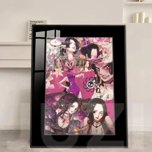 "Vibrant Boa Hancock collage art print, a premium framed decorative painting, captures her dynamic presence with high-definition detail."