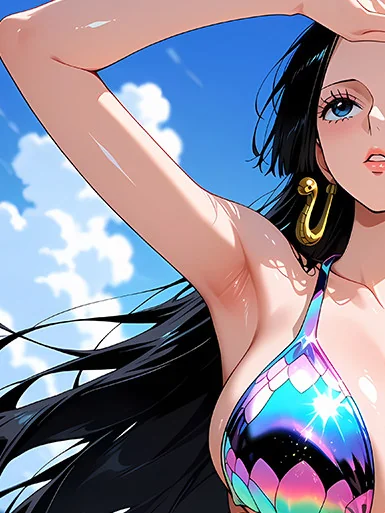 "Premium Boa Hancock Swimsuit decorative painting. Elegant Baroque-style wall art, showcasing intricate artistic details and vibrant colors."