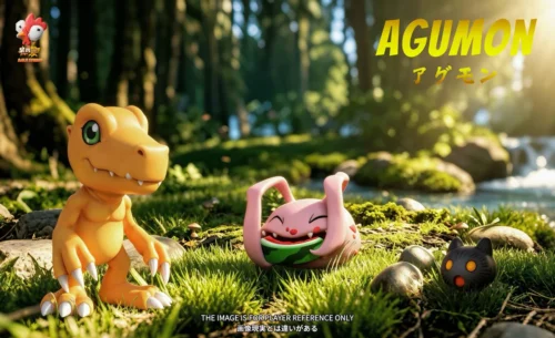 "Discover the exclusive Digimon Agumon Evolution Set featuring adorable chibi-style figures of Agumon's early stages with vibrant detail."