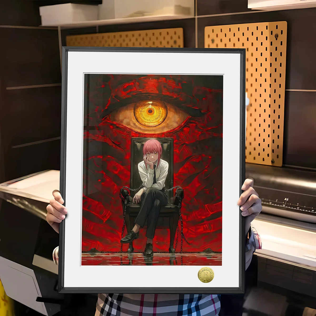"Chainsaw Man Makima art print: Limited Edition, unique fan art of elegant Makima in soft, pensive tones. Premium home decor."