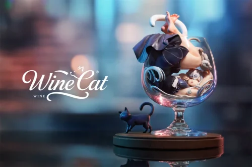 "Limited Edition Licensed Wine Cat Girl Silver Moon & Scarlet Night statue, showcasing its exquisite original cat-girl design and ethereal art."