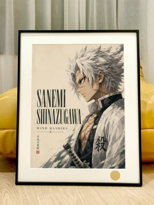 "Premium Celestial Hashira Demon Slayer art print. Gallery shows Wind, Stone, Sound Hashira against starry sky, with limited edition details."