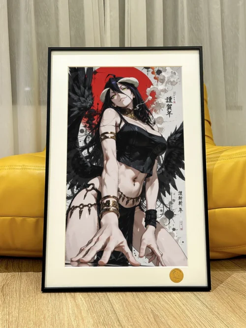 "Premium Limited Edition Overlord Albedo Celestial Kneeling Decorative Painting showcasing the iconic character in a dark fantasy, starry pose."