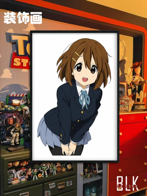 "A premium K-ON! Yui Hirasawa decorative painting, showcasing vibrant character art with Baroque elegance for sophisticated display."