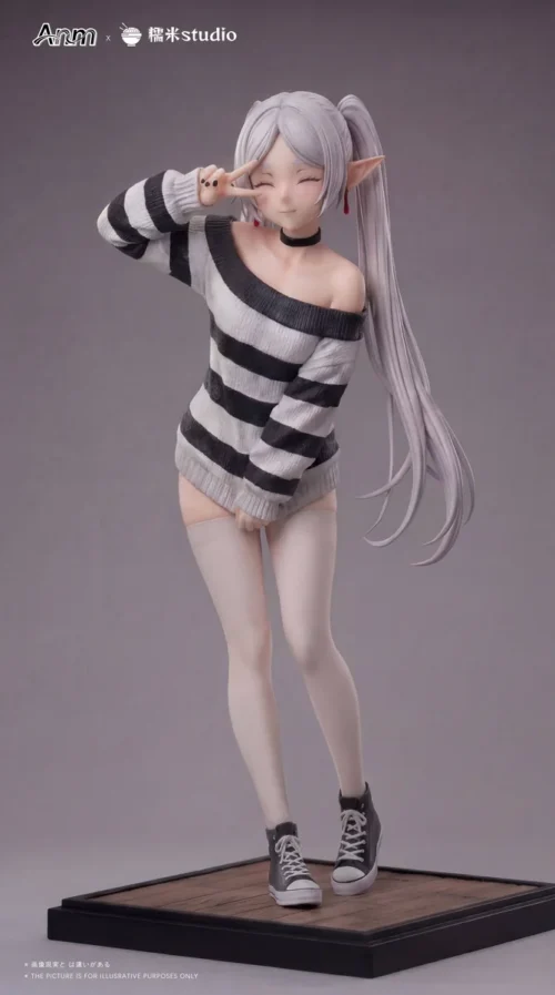"Limited edition Frieren Urban Elegance statue by ANM x Nuomi Studio, showcasing her chic modern outfit and intricate details from various angles."