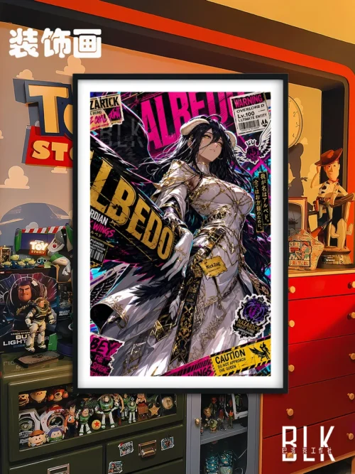 "Trendy Albedo decorative painting for Overlord fans, showcasing baroque-inspired art with opulent details and vibrant colors for premium modern decor."