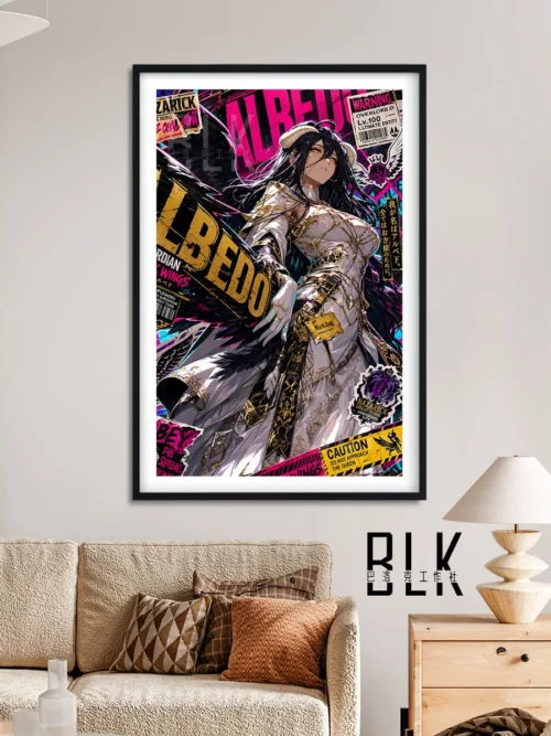 "A captivating, angled view of the Trendy Albedo decorative painting, revealing its opulent baroque-inspired details and vibrant, modern colors."