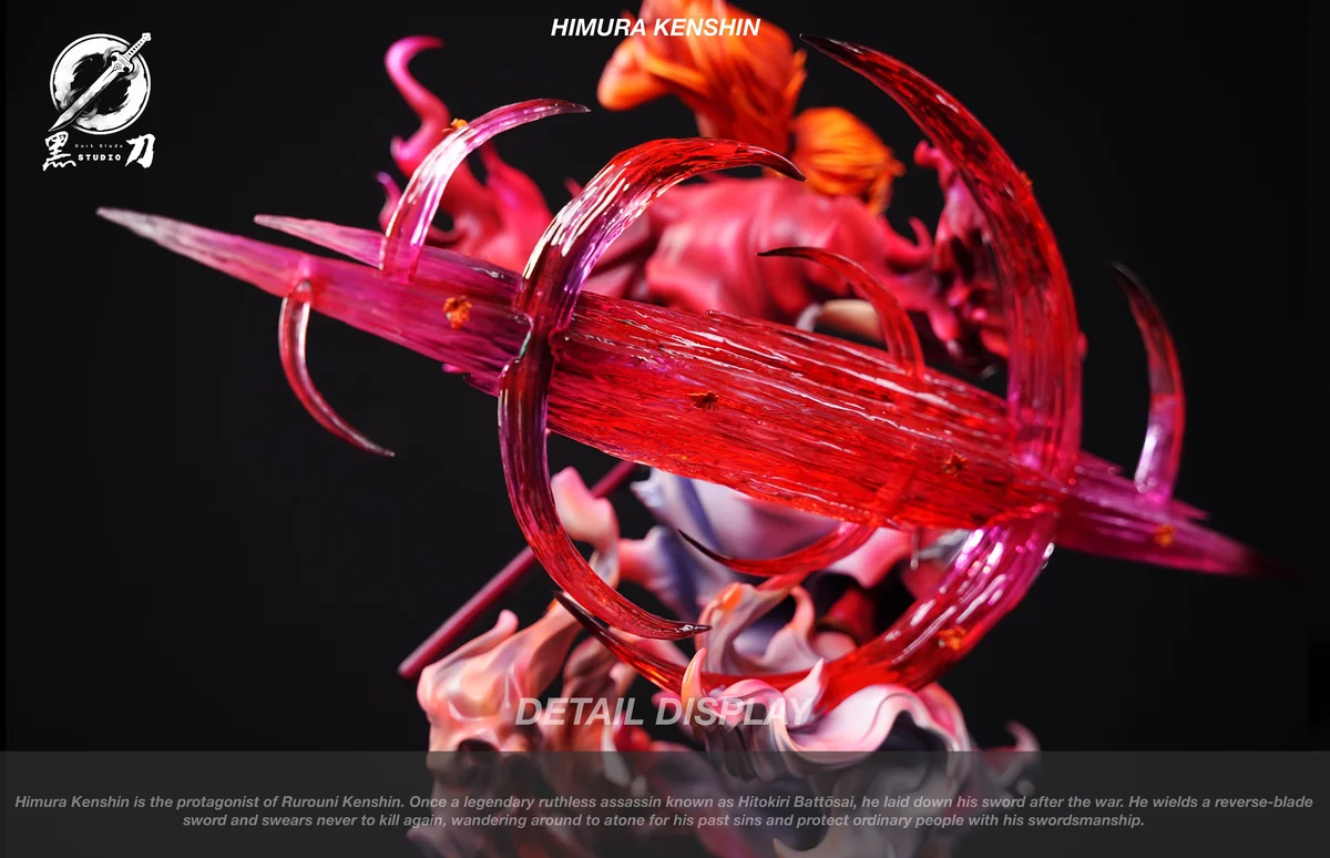 "Limited edition Kenshin Himura Iaido Rurouni Kenshin statue. Dynamic pose, intricate details, and dual head sculpts are shown from multiple angles."