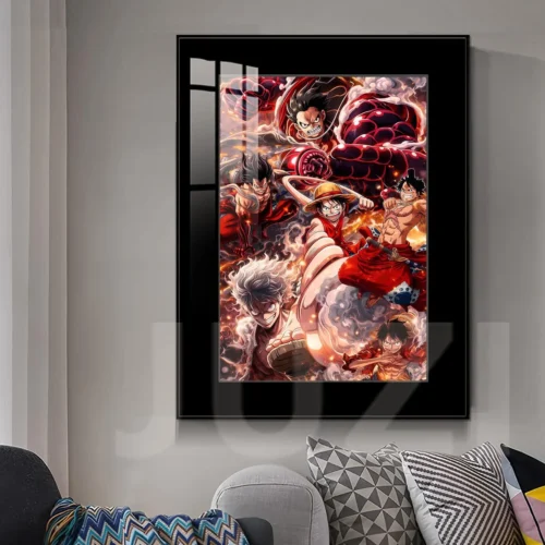 "Premium JUZI Studio Luffy Gear Evolution decorative painting, showcasing vivid, fade-resistant One Piece anime art and elegant framed finish."