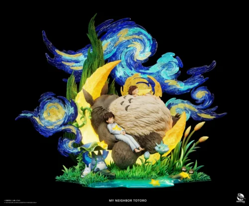"Exquisite limited edition Totoro statue: My Neighbor Totoro gazes at a vibrant, dreamlike starry sky. A premium diorama masterpiece."