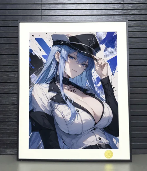 "Collection of limited edition Esdeath Akame ga Kill art print images, showcasing the iconic Esdeath portrait's power, elegance, and premium framed."