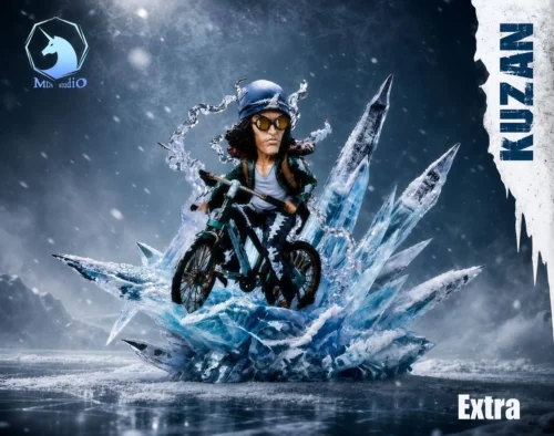 "Experience the exclusive MDS Studio One Piece Aokiji WCF statue, showcasing the dynamic ex-Admiral on his rebel bike in iconic post-Marine style."