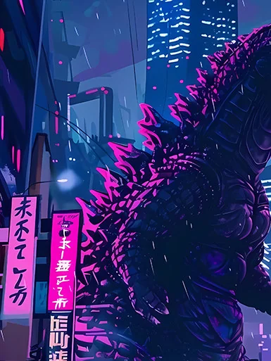 "Detailed view of the unique Baroque Godzilla art. This premium framed print shows classical grandeur and kaiju might, highlighting intricate textures."