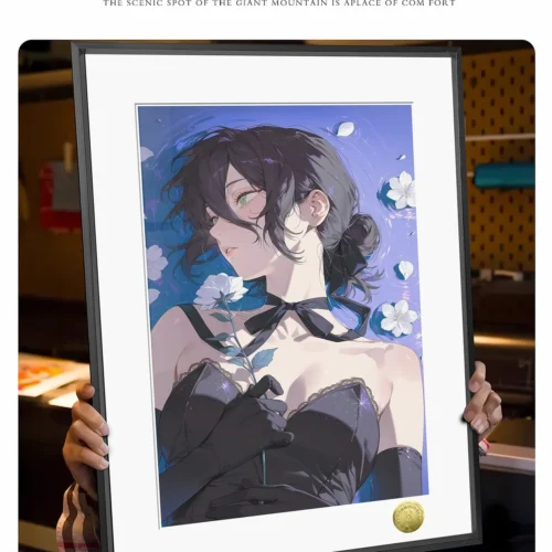 "Limited edition Reze Chainsaw Man print captures her dynamic Bomb Devil form, vibrant artistry, and diverse views of the Sixth Edition painting."