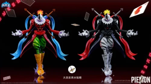 "Exclusive Digimon Piedmon & ChaosPiedmon collectible statue. A dynamic, menacing portrayal of the ultimate villain, showcasing intricate dark power."