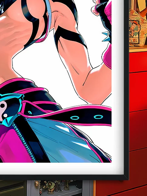 "Dynamic Juri Han Street Fighter decorative painting gallery. View vibrant colors, bold poses, and Baroque-inspired dramatic flair."