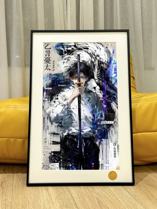 "Dynamic graffiti-style Yuta Okkotsu shines against a vibrant cosmic sky. This limited edition Jujutsu Kaisen art print is a collector-grade decorative."